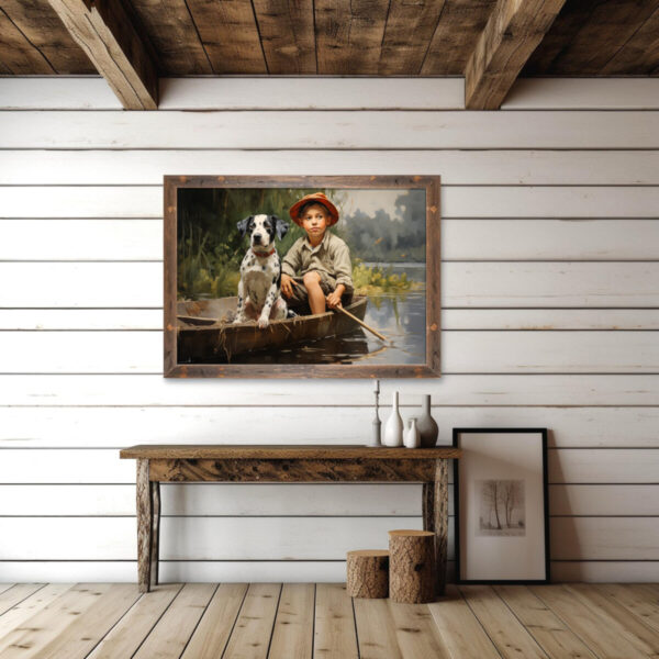 Dog Oil Painting, Boy and His Dog, Playful Dog Art, Vintage Boy and Dog, Bedroom Wall Art, Bathroom Decor, Child Fine Art, Playroom Decor, Vintage Oil Painting, Nostalgic Art, Kids Bathroom Decor, Boy Room Art, Fun Animal Art