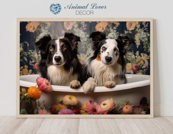 Australian Shepard Puppies in a Bathtub, INSTANT DOWNLOADS, Australian Shepard WallArt, Bathroom Dog Art, Bathroom Decor