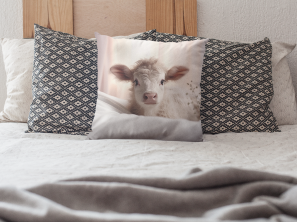 Calf Pillow, Cow Gift, Bedroom Decor, Cow Home Decore, Cow Pillow, Calf decor, Spun Polyester Square Pillow - Image 3