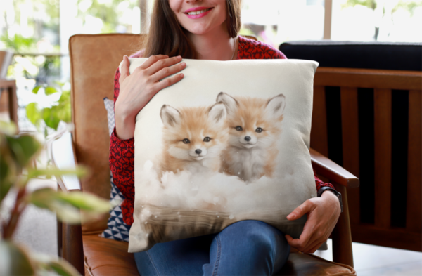 Baby Fox Pillow, Baby Fox Gift, Bedroom Decor, Baby Fox Home Decore, Fox Pillow, Fox decor, Square Pillow - Image 6