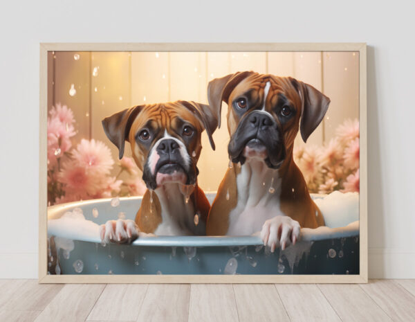 Boxers in a Bathtub, INSTANT DOWNLOADS, Boxers Wall Art, Bathroom Dog Art, Bathroom Decor, Dog Art