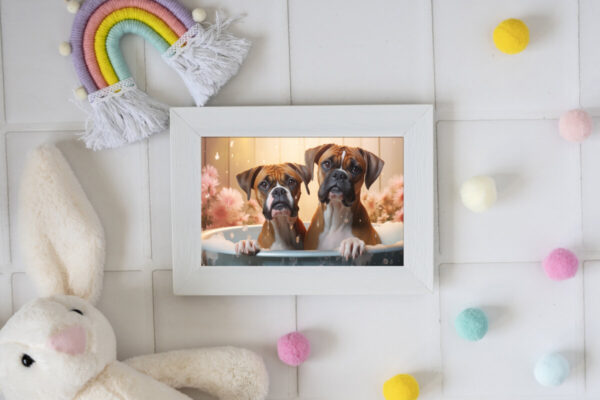 Boxers in a Bathtub, INSTANT DOWNLOADS, Boxers Wall Art, Bathroom Dog Art, Bathroom Decor, Dog Art - Image 2