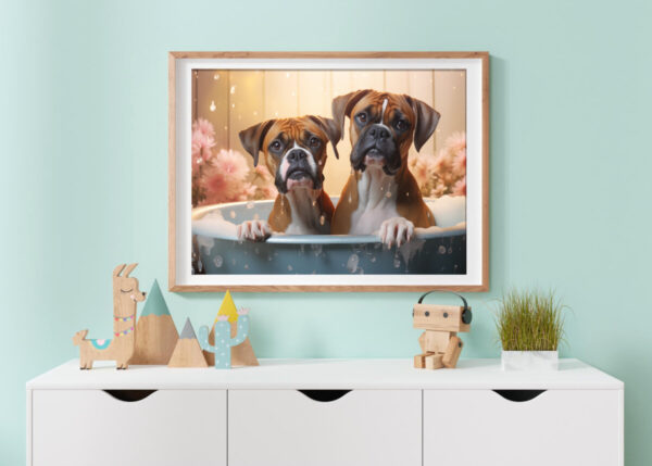 Boxers in a Bathtub, INSTANT DOWNLOADS, Boxers Wall Art, Bathroom Dog Art, Bathroom Decor, Dog Art - Image 4