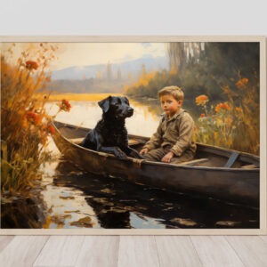 Dog Oil Painting, Boy and His Dog,