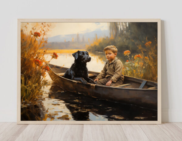 Dog Oil Painting, Boy and His Dog,