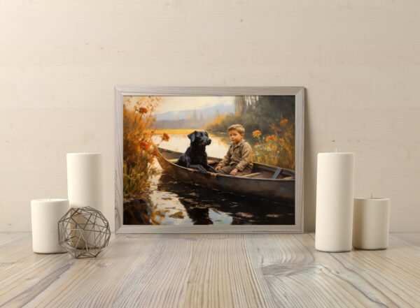 Dog Oil Painting, Boy and His Dog,