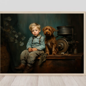 Dog Oil Painting, Boy and His Dog,