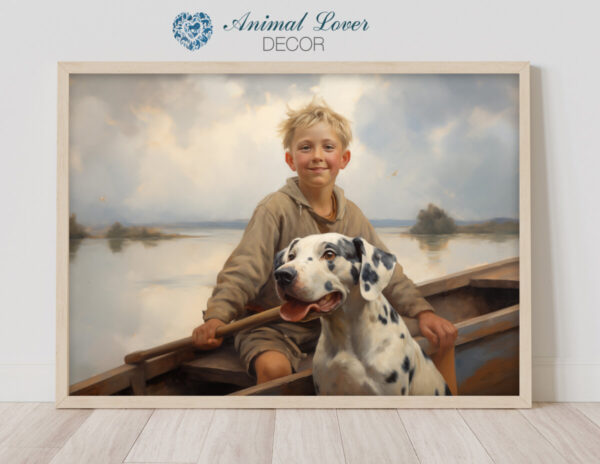 Dog Oil Painting, Boy and His Dog,