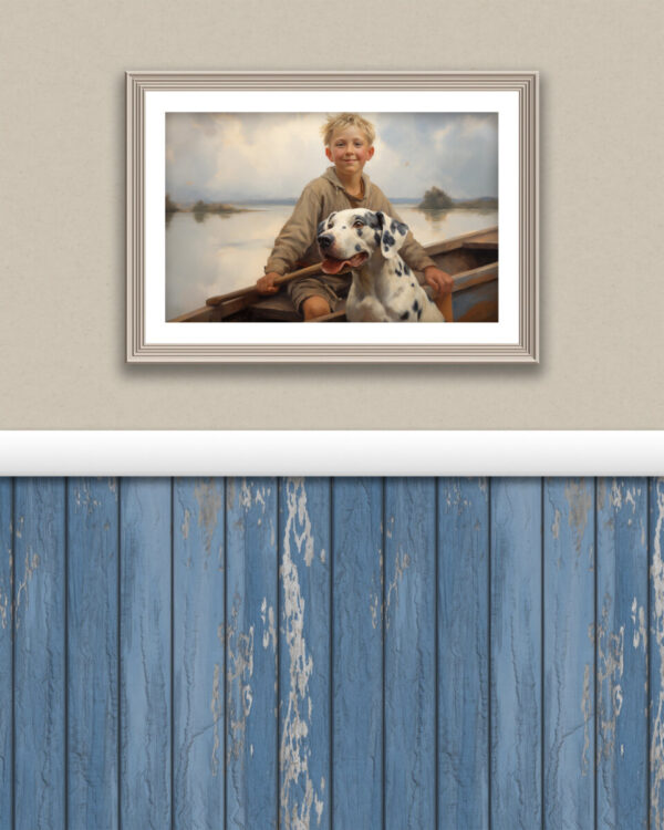 Dog Oil Painting, Boy and His Dog,