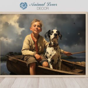 Dog Oil Painting, Boy and His Dog,