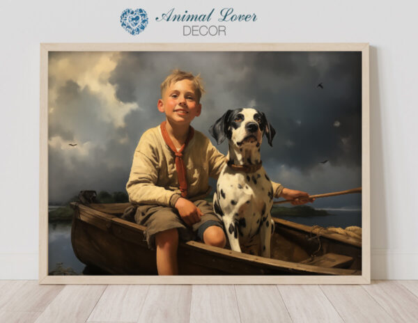 Dog Oil Painting, Boy and His Dog,