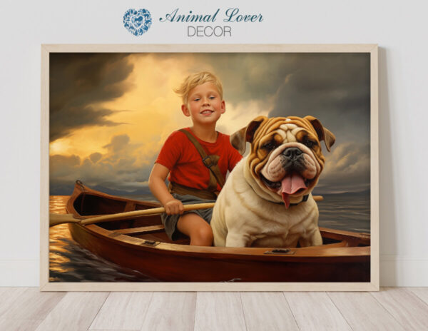 Dog Oil Painting, Boy and His Dog,