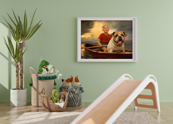 Dog Oil Painting, Boy and His Dog,