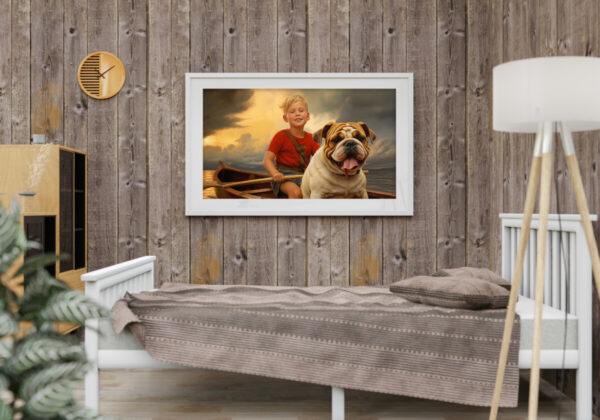 Dog Oil Painting, Boy and His Dog,