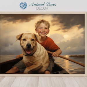 Dog Oil Painting, Boy and His Dog,