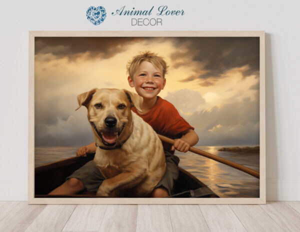 Dog Oil Painting, Boy and His Dog,