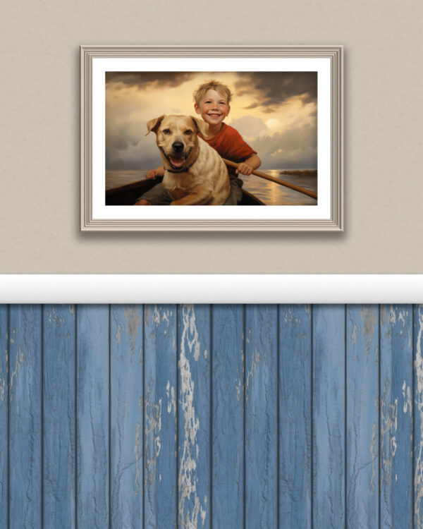 Dog Oil Painting, Boy and His Dog,