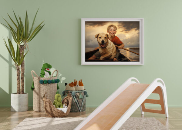 Dog Oil Painting, Boy and His Dog,