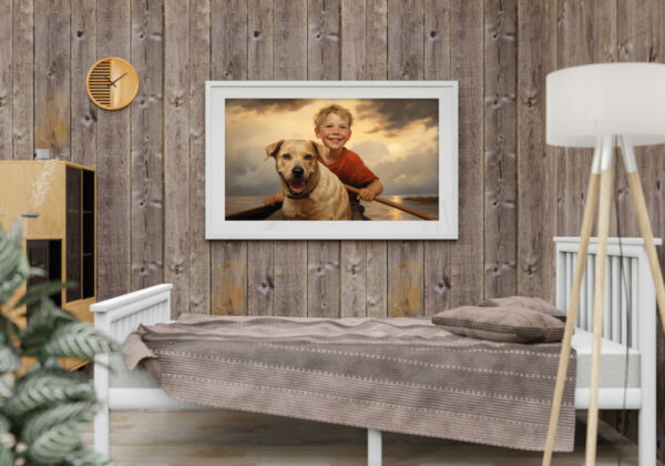 Dog Oil Painting, Boy and His Dog,