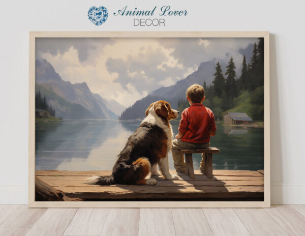 Dog Oil Painting, Boy and His Dog,