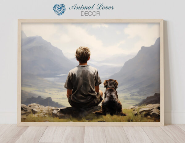 Dog Oil Painting, Boy and His Dog,