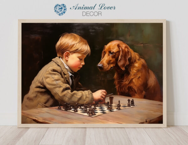 Vintage Boy and Dog, Bedroom Wall Art