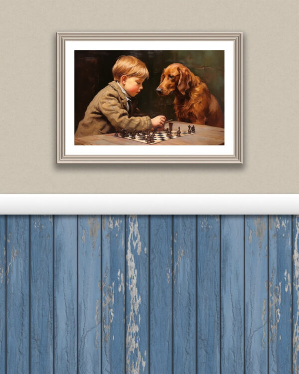 Vintage Boy and Dog, Bedroom Wall Art