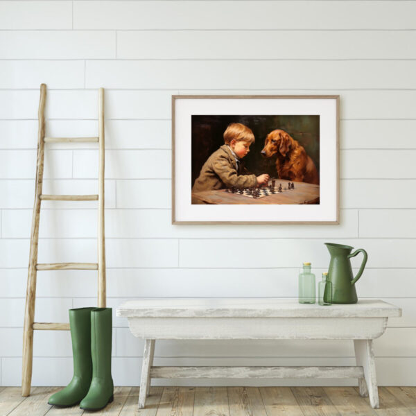 Vintage Boy and Dog, Bedroom Wall Art