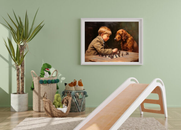 Vintage Boy and Dog, Bedroom Wall Art