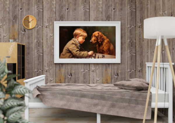 Vintage Boy and Dog, Bedroom Wall Art