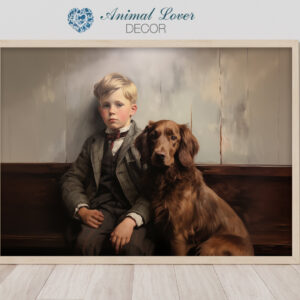 Vintage Boy and Dog, Bedroom Wall Art