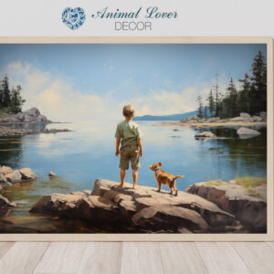 Boy and Dog Wall Art, Bedroom Art, Nursery Art