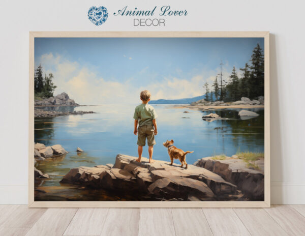 Boy and Dog Wall Art, Bedroom Art, Nursery Art