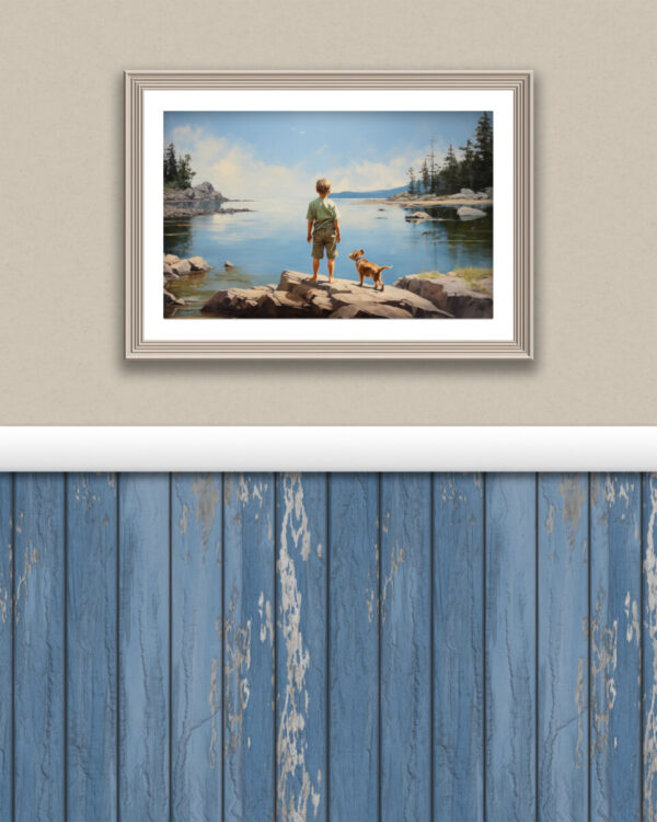 Boy and Dog Wall Art, Bedroom Art, Nursery Art