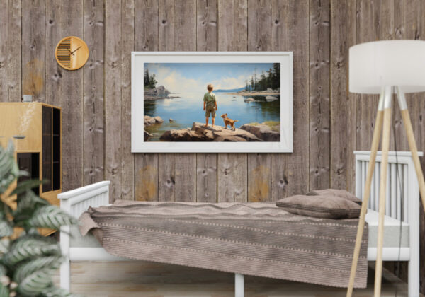 Boy and Dog Wall Art, Bedroom Art, Nursery Art