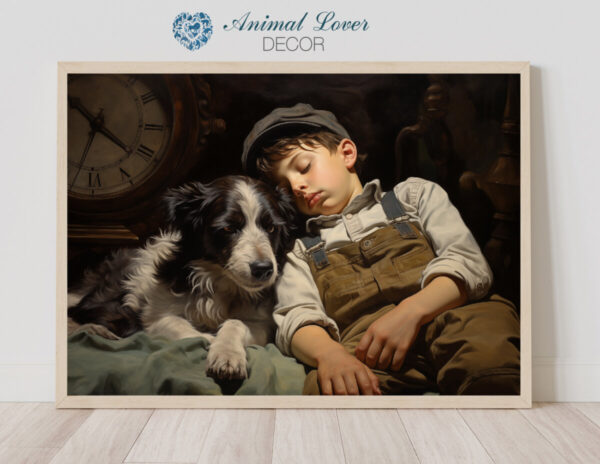 Boy and Dog Wall Art, Bedroom Art, Nursery Art