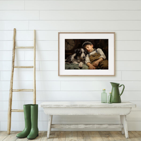 Boy and Dog Wall Art, Bedroom Art, Nursery Art