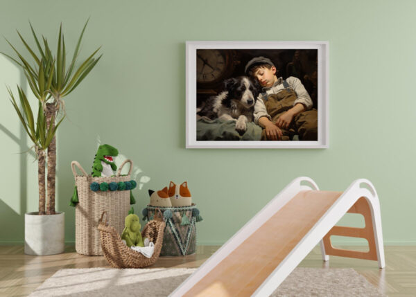 Boy and Dog Wall Art, Bedroom Art, Nursery Art