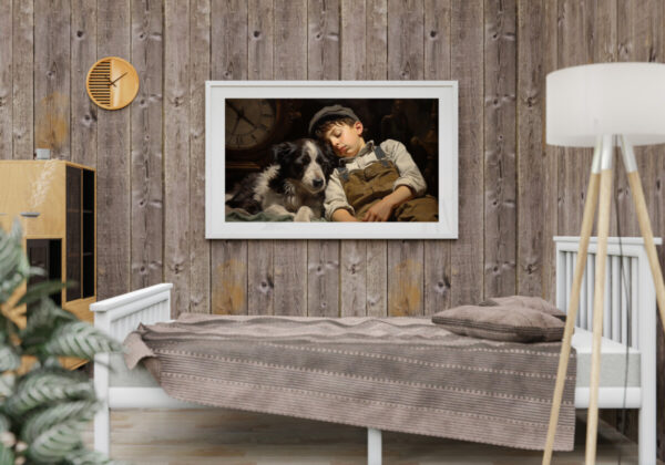 Boy and Dog Wall Art, Bedroom Art, Nursery Art