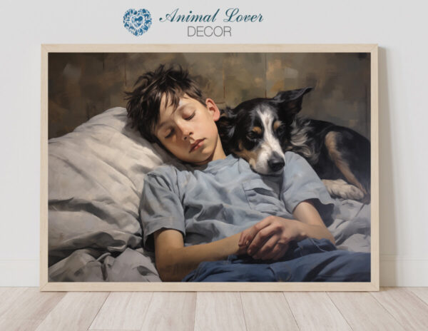 Boy and Dog Wall Art, Bedroom Art, Nursery Art