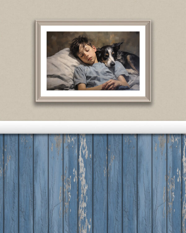 Boy and Dog Wall Art, Bedroom Art, Nursery Art