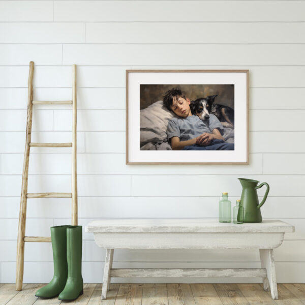 Boy and Dog Wall Art, Bedroom Art, Nursery Art