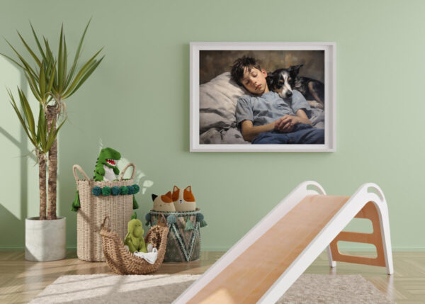 Boy and Dog Wall Art, Bedroom Art, Nursery Art