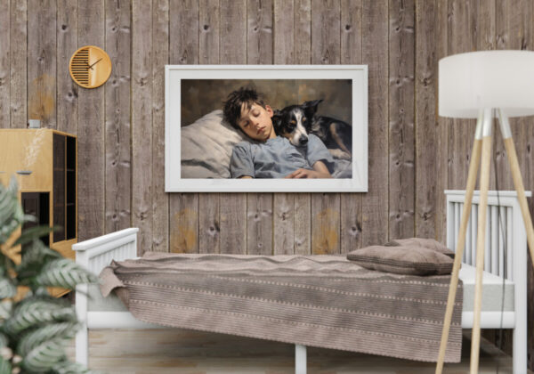 Boy and Dog Wall Art, Bedroom Art, Nursery Art