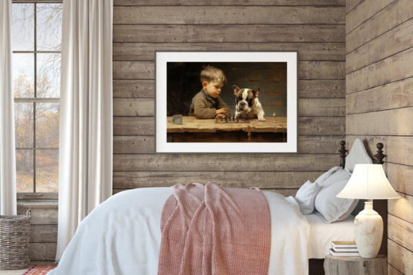 Boy and Dog Wall Art, Bedroom Art, Nursery Art