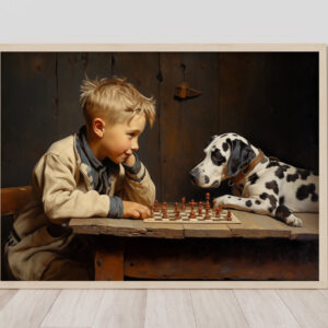 Dog Oil Painting, Boy and His Dog, Playful Dog Art, Vintage Boy and Dog, Bedroom Wall Art, Bathroom Decor, Child Fine Art, Playroom Decor, Vintage Oil Painting, Nostalgic Art, Kids Bathroom Decor, Boy Room Art, Fun Animal Art