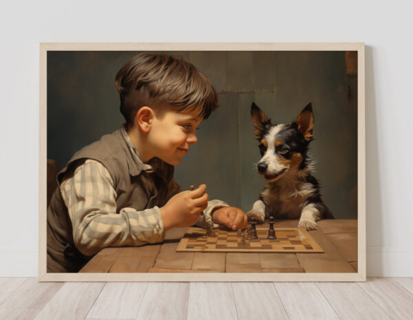 Boy and Dog Wall Art, Bedroom Art, Nursery Art