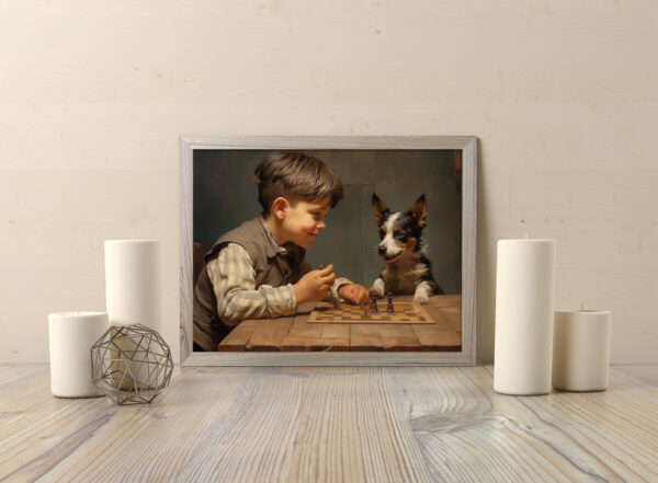 Boy and Dog Wall Art, Bedroom Art, Nursery Art