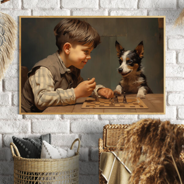 Boy and Dog Wall Art, Bedroom Art, Nursery Art