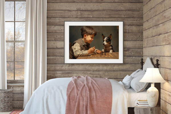 Boy and Dog Wall Art, Bedroom Art, Nursery Art